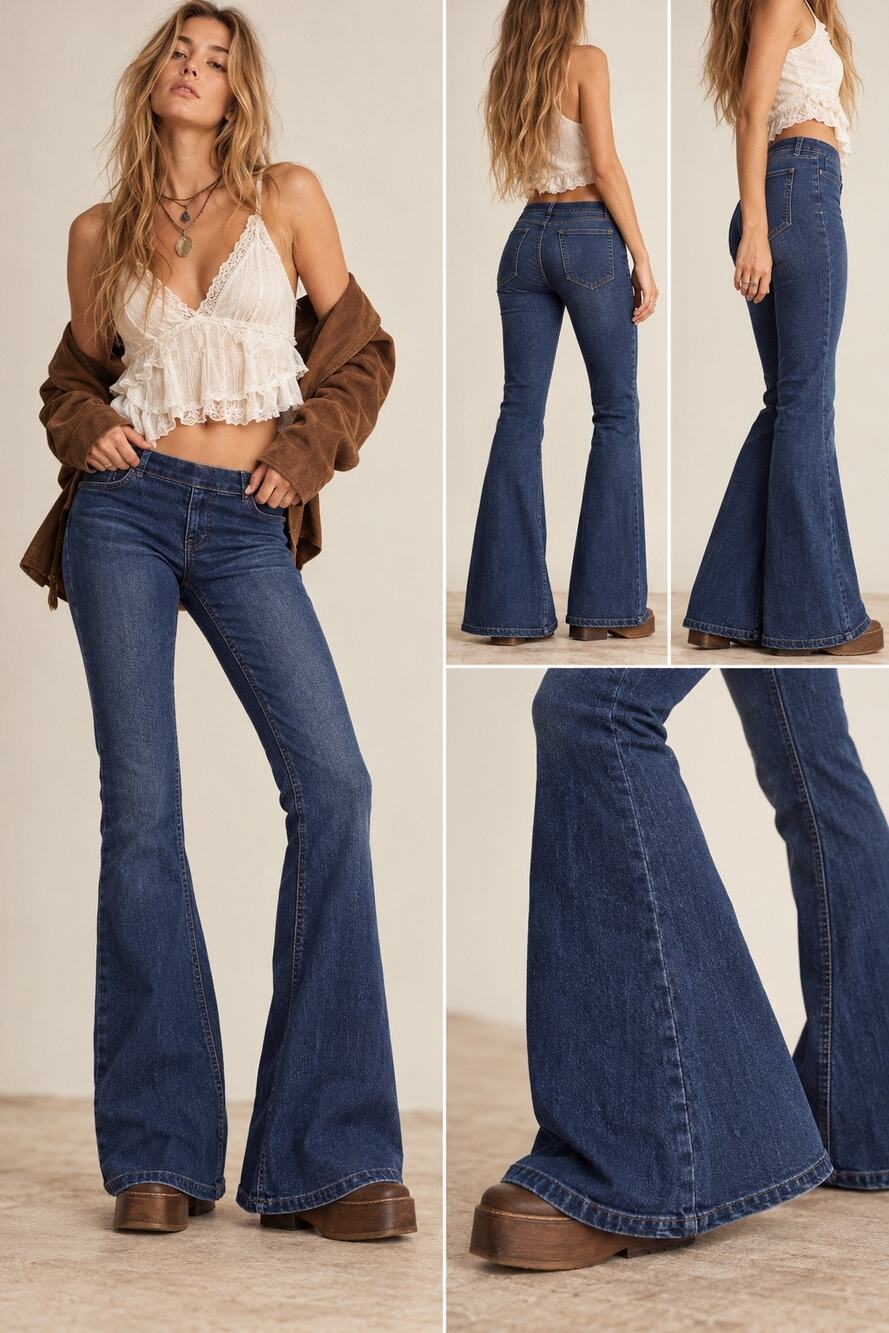 Free People Penny Pull-On Flare Jeans W24 Dark Wash Bell Bottom Boho Y2K Retro